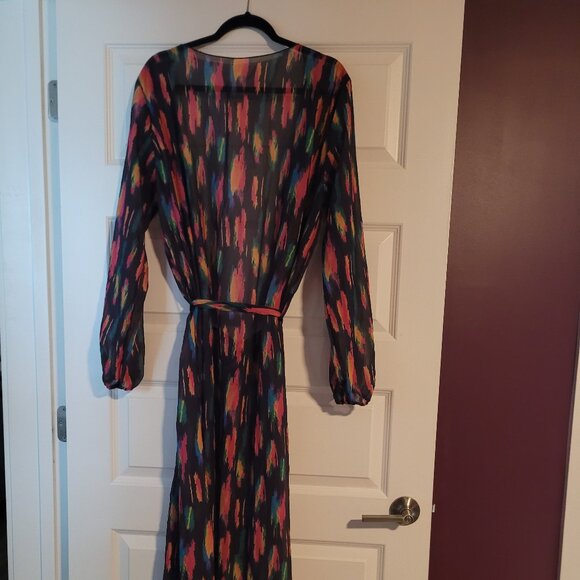 Matte Collection, Large, Black multi-colored Floor Length Duster Coverup - Picture 2 of 3